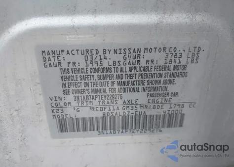 2014 Nissan Sentra Fe+ S/Fe+ Sv/S/Sl/Sr/Sv из США, поврежденный, VIN 3N1AB7AP7EY229276